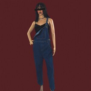 Blue denim overalls with adjustable straps